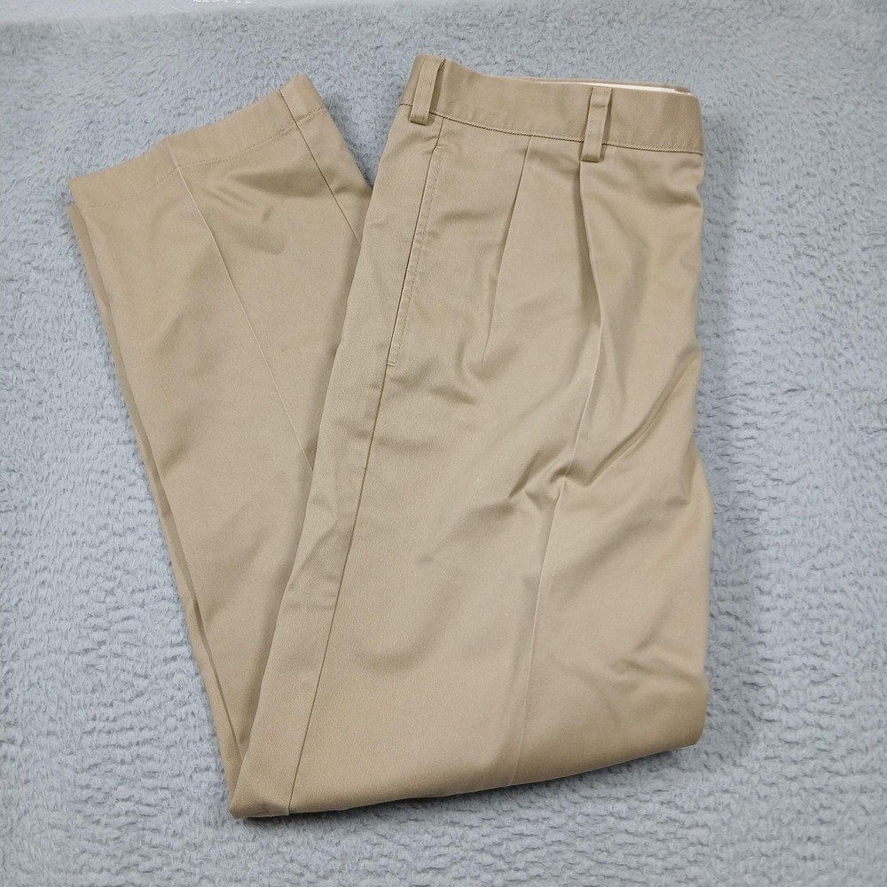 LL Bean Pants Mens 34x30 Khaki Classic Fit Pleated Front Chino‎ 100% Cotton